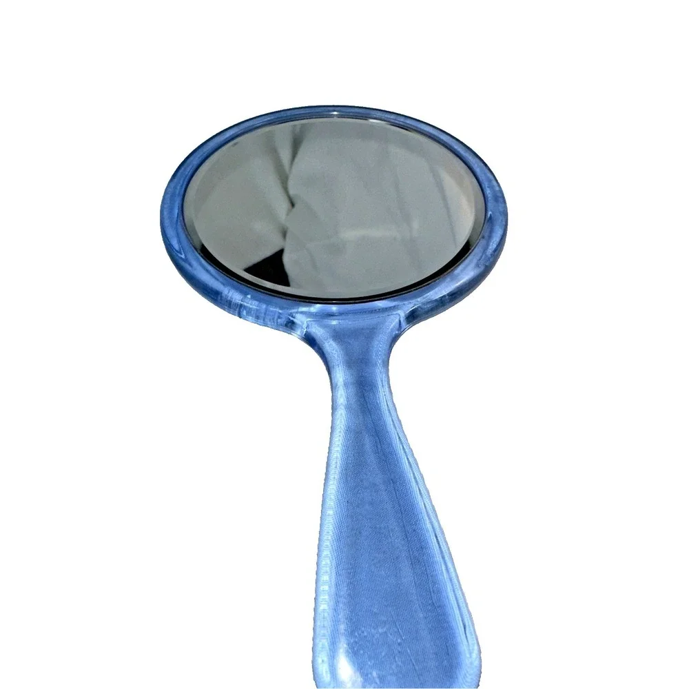 Vintage Clear Blue Lucite Hand Mirror Art Deco Style Vanity Accessories 2 sided